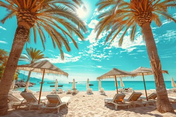 Wall Mural - There are numerous chairs and umbrellas spread out across the sandy beach