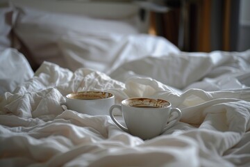 Sticker - Morning treat with coffee cups in bed