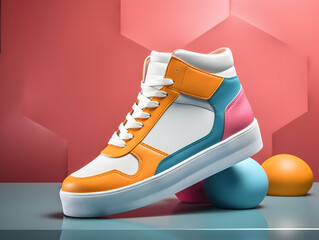 Colorful Sneakers Shoes collection, Fitness lifestyle sneakers shoe mockup, colorful and white footwear