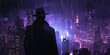 © GaMe - A detective in a black coat and hat stands against the backdrop of a night city, rain falls from above