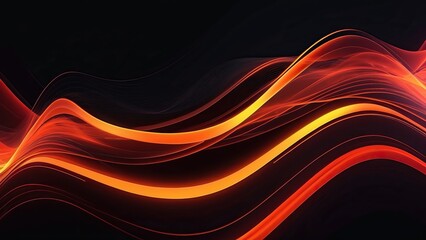 Futuristic digital background with red and orange flowing neon light waves