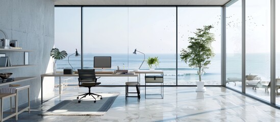 Wall Mural - A room with a large window overlooking the ocean