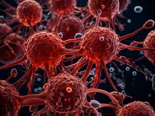 Cancer Cells in Bloodstream: Visualize cancer cells circulating in the bloodstream, representing metastasis, where cancer cells spread from their original site to other parts of the body.