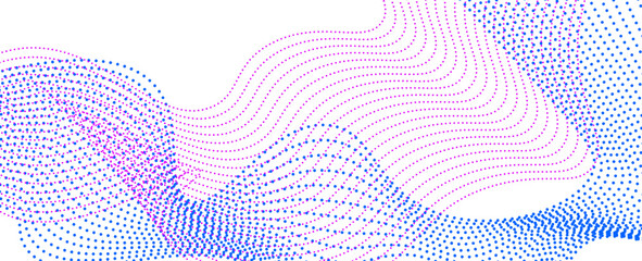 Futuristic technology style background. Beautiful wave shape array of glowing dots. Wave abstract particle flow. banner, cover, poster, card. Digital Sound Equalizer. vector illustration