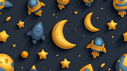 Wall Mural - cartoon style space rocket model in universe and dark space with stars and galaxy, space rocket exploration in universe space realistic illustration 