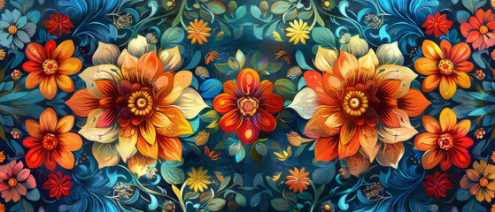 Abstract floral patterns, intricate and colorful, artistic design, copy space
