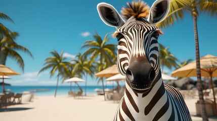 Sticker - spotted zebra with beach clothes