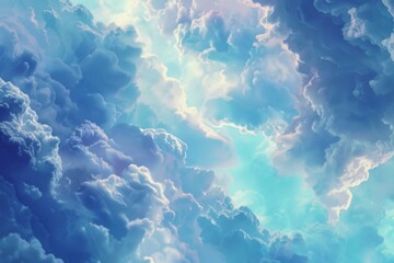 Wall Mural - The sky is filled with fluffy white clouds, creating a serene