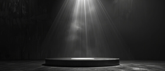 Spotlight on a single podium in a dark room with a sharp, detailed display