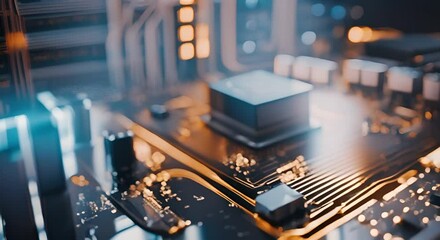 The microprocessor is connected to a sleek motherboard that shines brightly