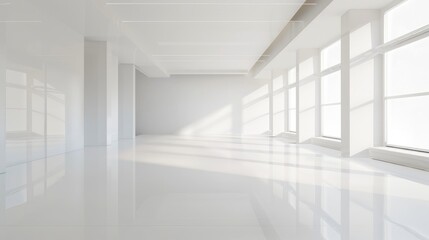 Wall Mural - Abstract minimalist design with smooth white architectural forms and large empty spaces.