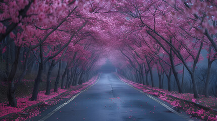 Cherry Blossom Road 1 Sinchang-ri, Unsanctioned, Seosan-si, Chung chameleon-do Peach Blossom Tree, Christian Mountain, Generative Ai