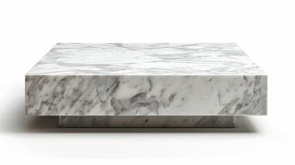 a modern coffee table with a marble top, isolated on a white studio background