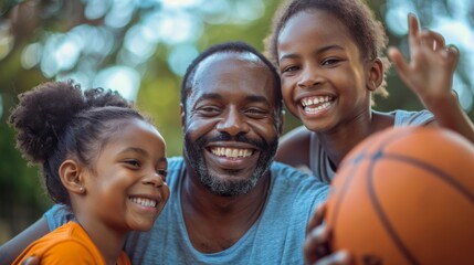 Wall Mural - a family playing basketball together, all smiling