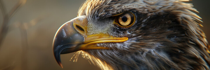 Wall Mural - the face and beak of an eagle, capturing its intense gaze with a blurred background