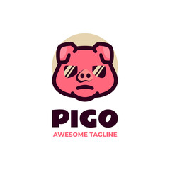 Wall Mural - Vector Logo Illustration Pig Simple Mascot Style.