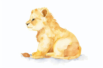 Poster - Cute Watercolor Lion Cub Sitting