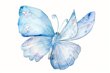 Poster - Watercolor Blue Butterfly with White Flowers