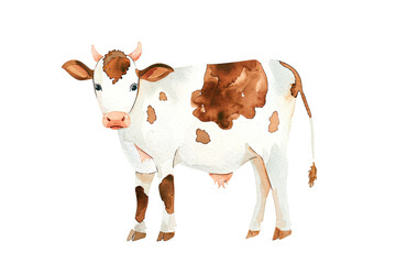 Poster - Watercolor Illustration of a Brown and White Cow