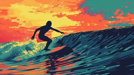 Wall Mural - Pop Art of Design of Surfer Surfing