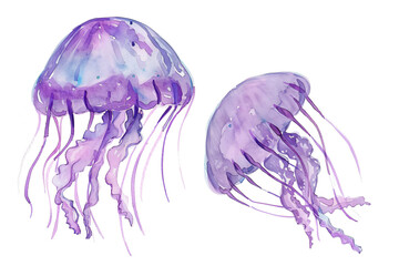 Wall Mural - Watercolor Purple Jellyfish Set