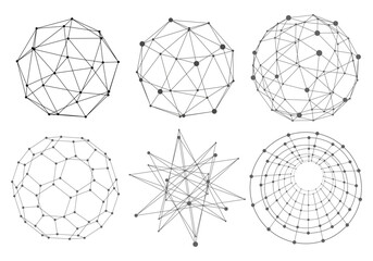 Wall Mural - abstract geometry shapes collection. platonic solid design. connected lines with dots. medical, tech