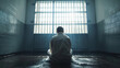 © BritCats Studio - Conceptual scene of a warden reflecting on the ethics and justice of the penal system emphasizing prison reform
