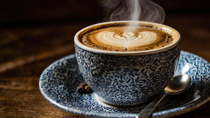 Wall Mural - Steaming cup of artisan coffee