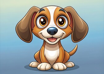 Wall Mural - Playful cartoon dog with big eyes and floppy ears, cute, funny, animal, character,pet, puppy, cartoon, adorable, happy, smiling, playful, humor, expression, colorful, digital art, domestic