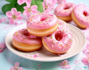 Wall Mural - pink donuts on a plate