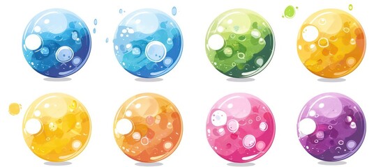 water bubbles bright colors collection watercolor illustrations, white background