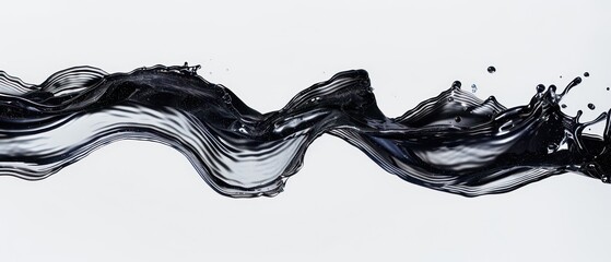 Wall Mural - black wavy glittering stream of water on white background