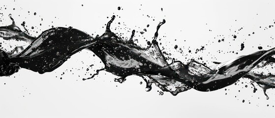 Wall Mural - black wavy glittering stream of water on white background