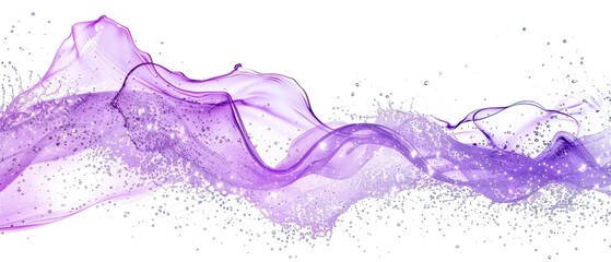 Wall Mural - purple wavy glittering stream of water on white background