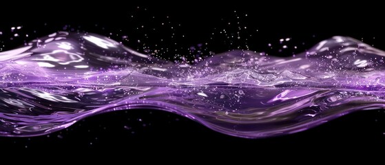 Wall Mural - purple wavy glittering stream of water on black background