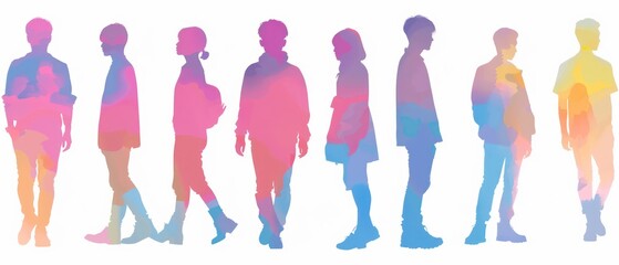 Wall Mural - gradient color silhouette of individual people on a white background