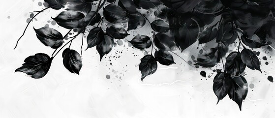 Wall Mural - black leaves, special effects, pure white background