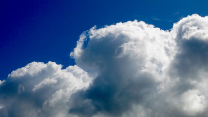 Wall Mural - White clouds on a blue sky before rain. Cumulus clouds rise higher against the blue sky. Clouds background. Clouds texture.