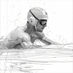 Olympic Sports. Water Polo. Sketch of a swimmer on a white background. Vector illustration. Continuous line drawing.generative ai