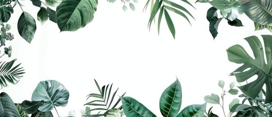 Wall Mural - tropical foliage leaves vines on white background