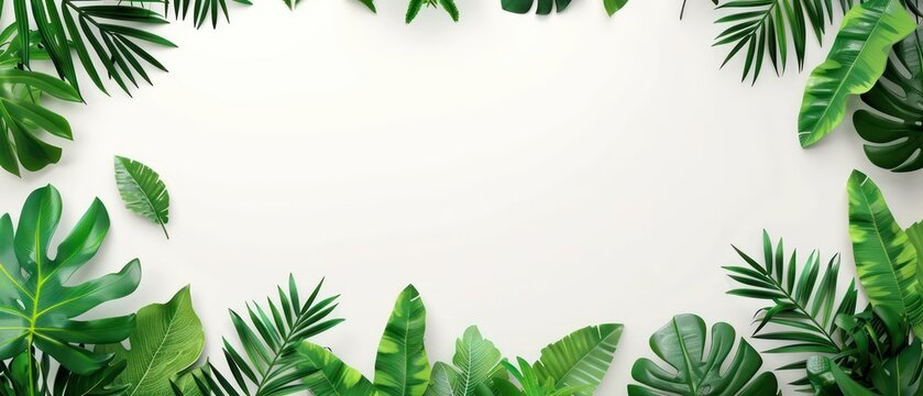 tropical foliage leaves vines on white background