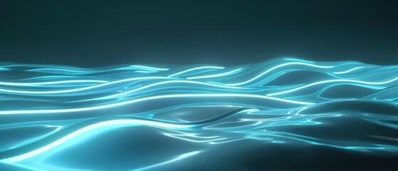 Wall Mural - light blue moving smoothed lines with abstract futuristic glowing effect