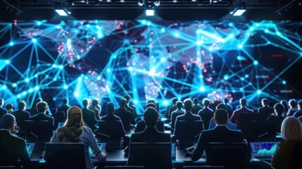 Wall Mural - Digital network information, meeting of group of business people 3d