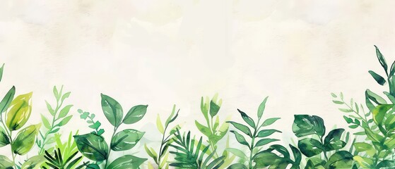 Wall Mural - tropical foliage line art watercolor background