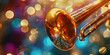 © VALUEINVESTOR - metallic trumpet with its bell open, blurred background with bokeh lights, generative AI