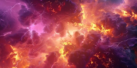 Wall Mural - 3d rendering of colorful nebula with clouds and lightning, fantasy space background