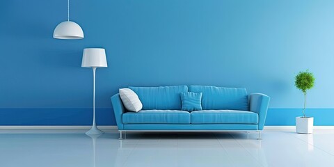 Canvas Print - contemporary living room, blue, couch, clean, organized, minimalist, 