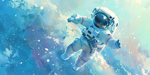 Wall Mural - astronaut floating in the depths of outer space - exploring the galaxy and universe in a space suit
