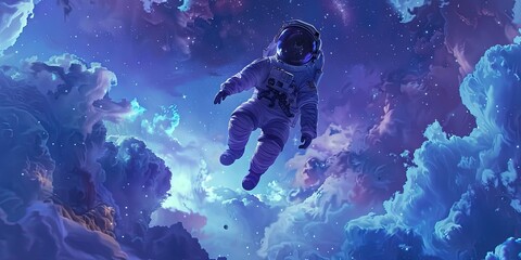 Wall Mural - astronaut floating in the depths of outer space - exploring the galaxy and universe in a space suit