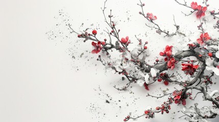 Sticker - Tree trunk with flowers, white background